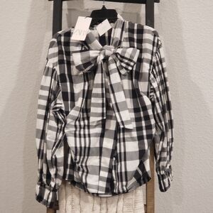 NWT Zara Black and White Checkered Blouse Sz Fitted XL